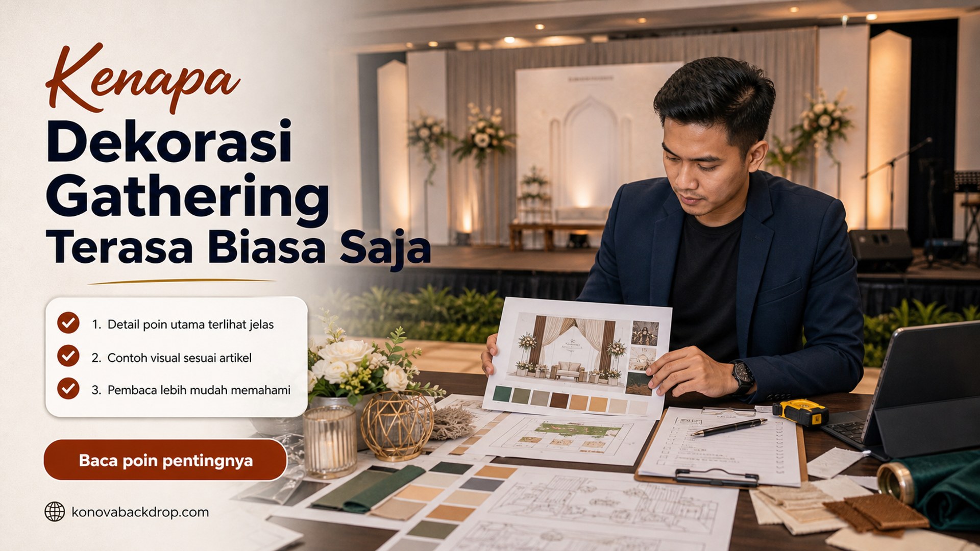 Ilustrasi backdrop pernikahan Semarang - Kenapa Dekorasi Gathering Terasa Biasa Saja