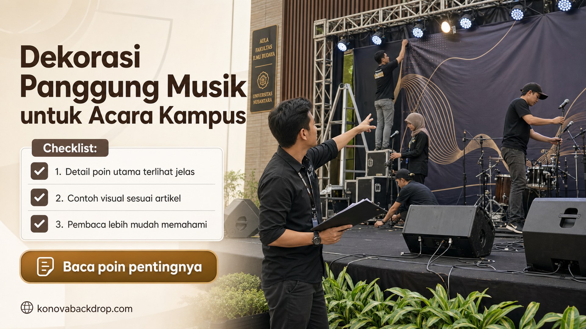 Ilustrasi backdrop pernikahan Semarang - Dekorasi Panggung Musik untuk Acara Kampus