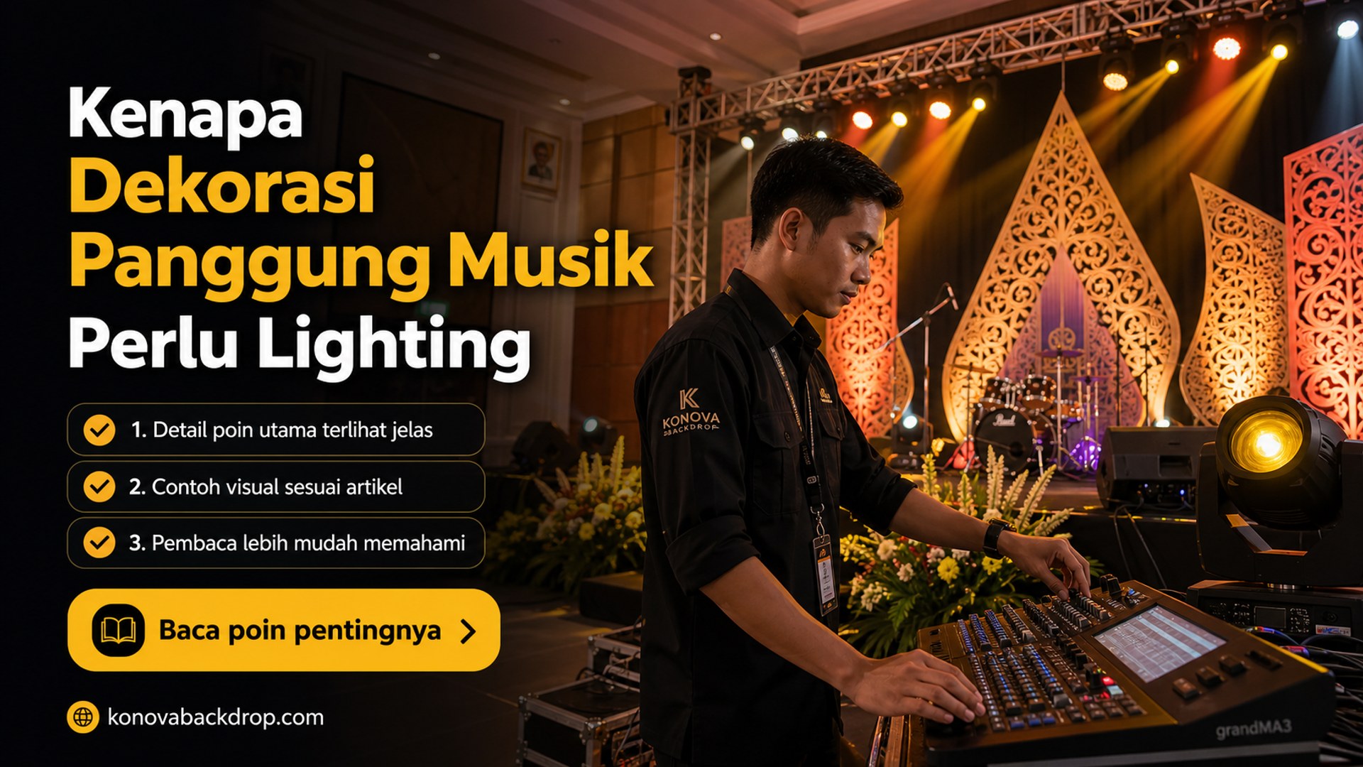 Ilustrasi backdrop pernikahan Semarang - Kenapa Dekorasi Panggung Musik Perlu Lighting