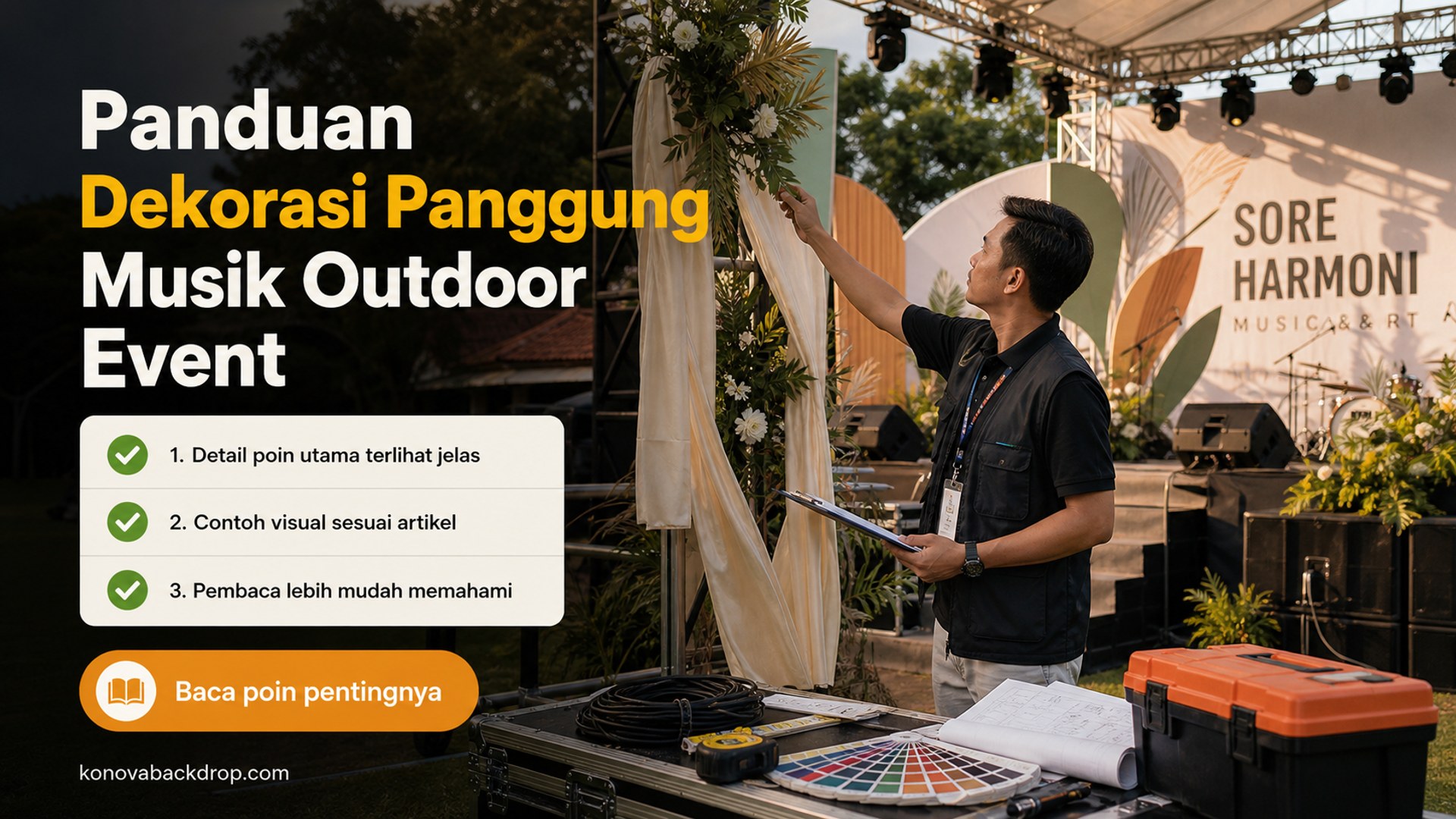 Ilustrasi backdrop pernikahan Semarang - Panduan Dekorasi Panggung Musik Outdoor Event