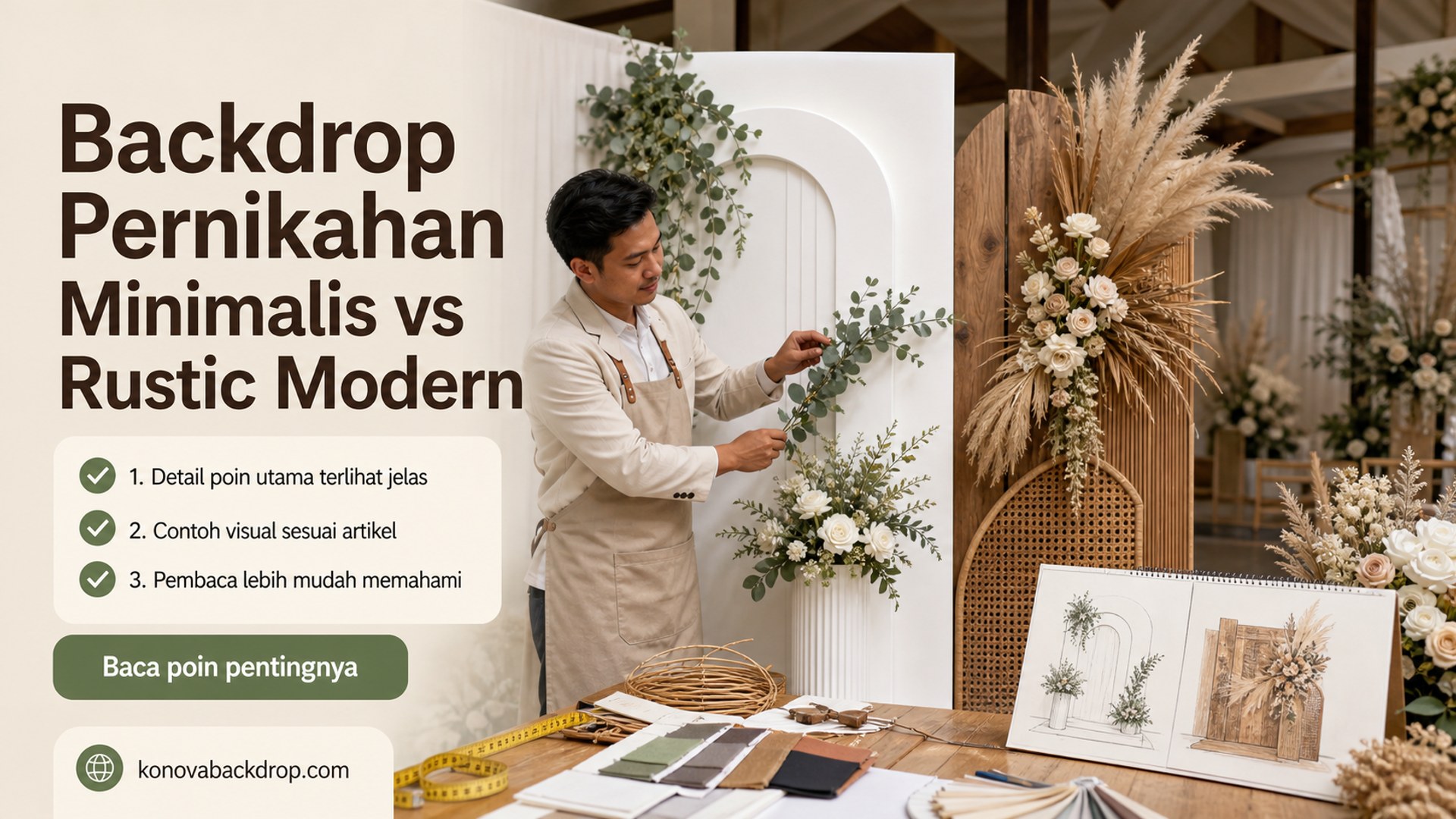 Ilustrasi backdrop pernikahan Semarang - Backdrop Pernikahan Minimalis vs Rustic Modern