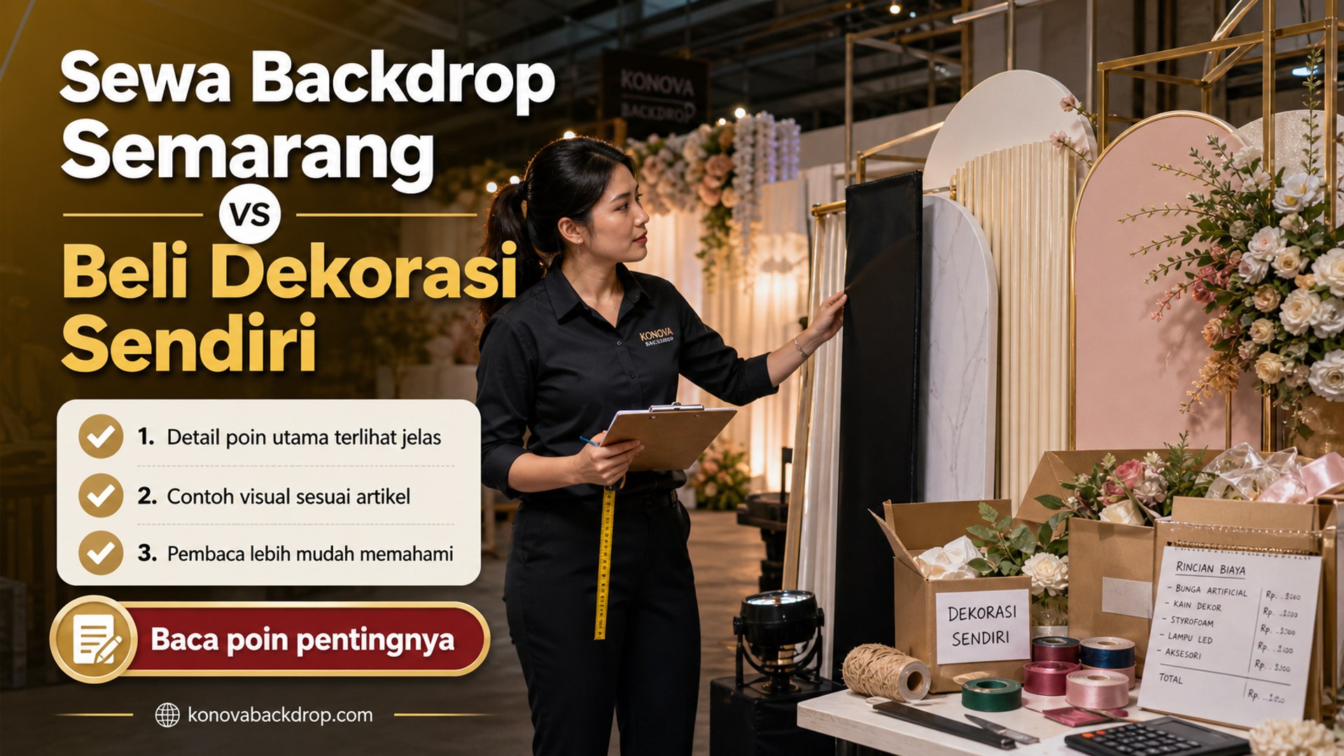 Ilustrasi backdrop pernikahan Semarang - Sewa Backdrop Semarang vs Beli Dekorasi Sendiri