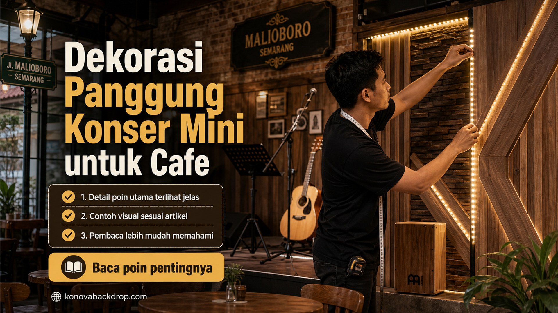 Ilustrasi backdrop pernikahan Semarang - Dekorasi Panggung Konser Mini untuk Cafe