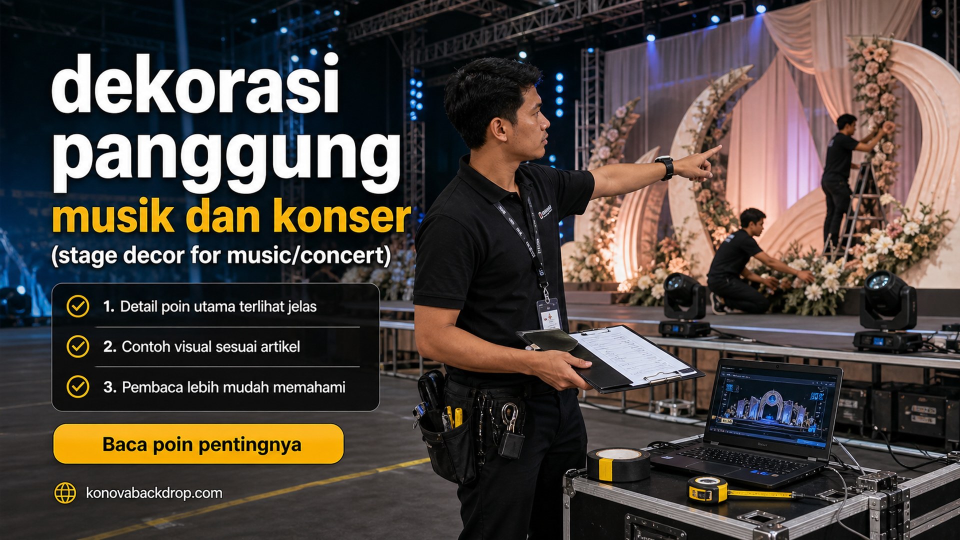 Ilustrasi backdrop pernikahan Semarang - dekorasi panggung musik dan konser (stage decor for music/concert)