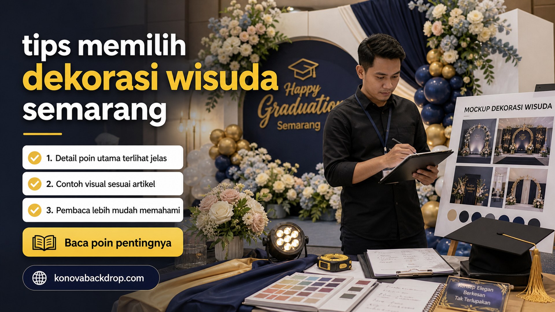 Ilustrasi backdrop pernikahan Semarang - tips memilih dekorasi wisuda semarang