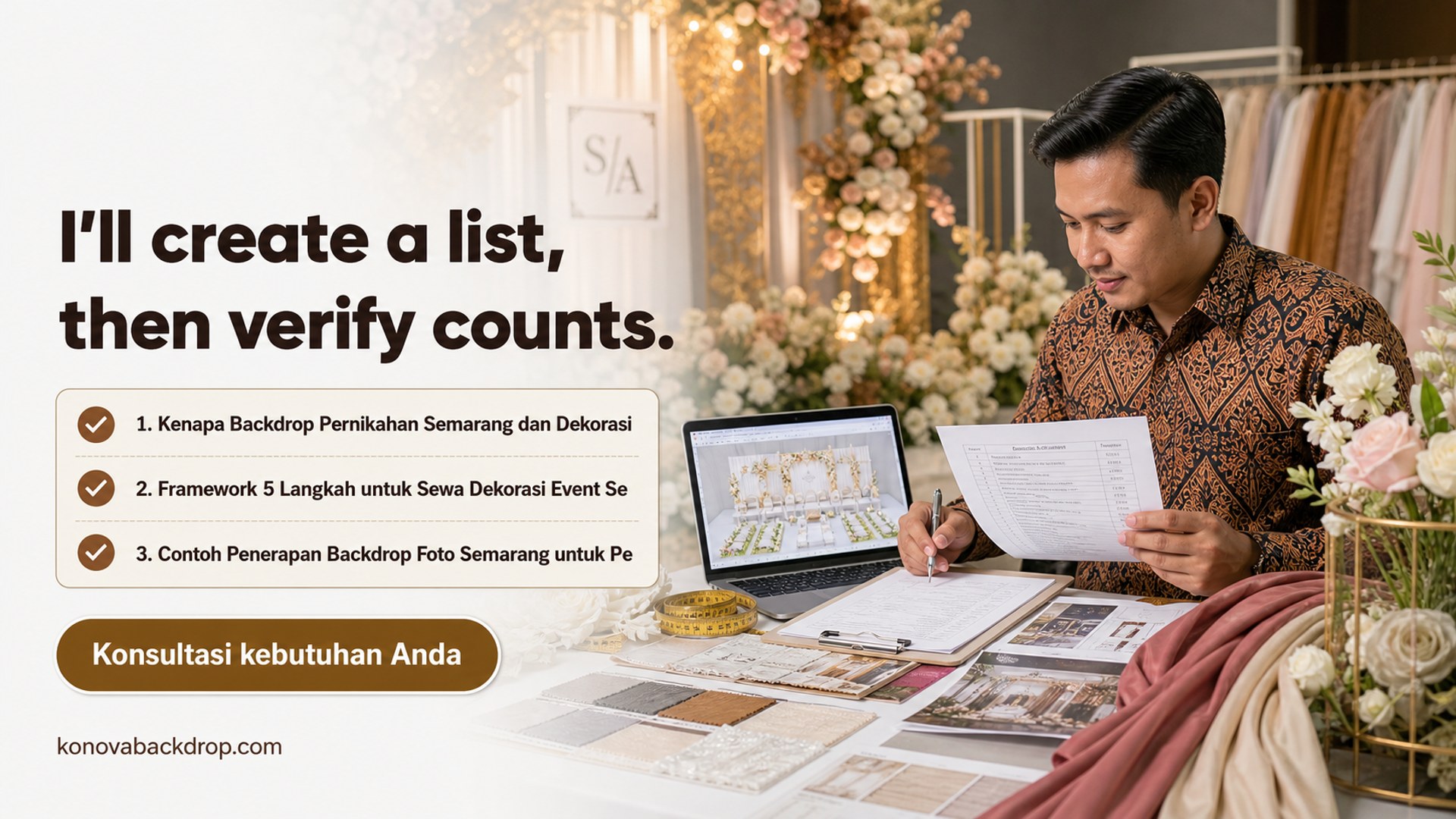 backdrop pernikahan Semarang - I'll create a list, then verify counts.