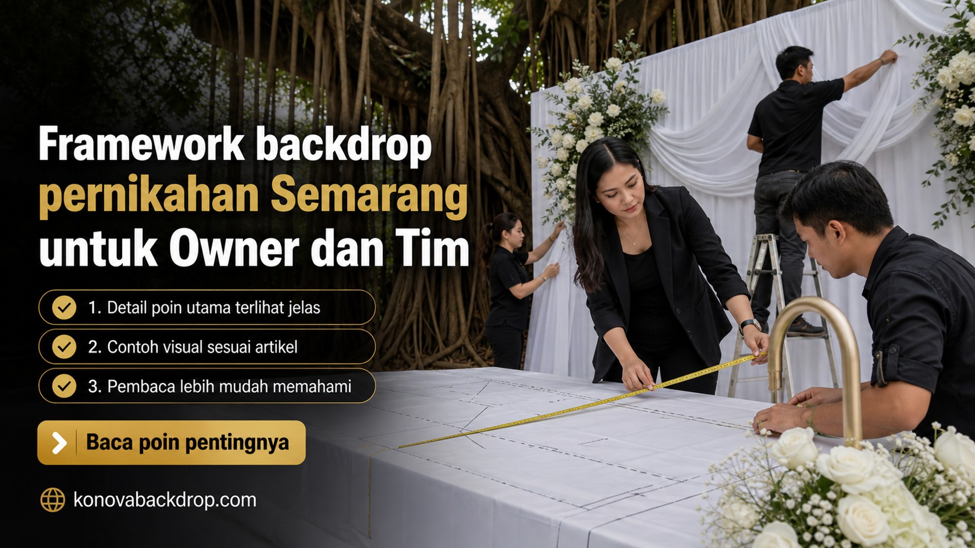 Ilustrasi Framework backdrop pernikahan Semarang untuk Owner dan Tim