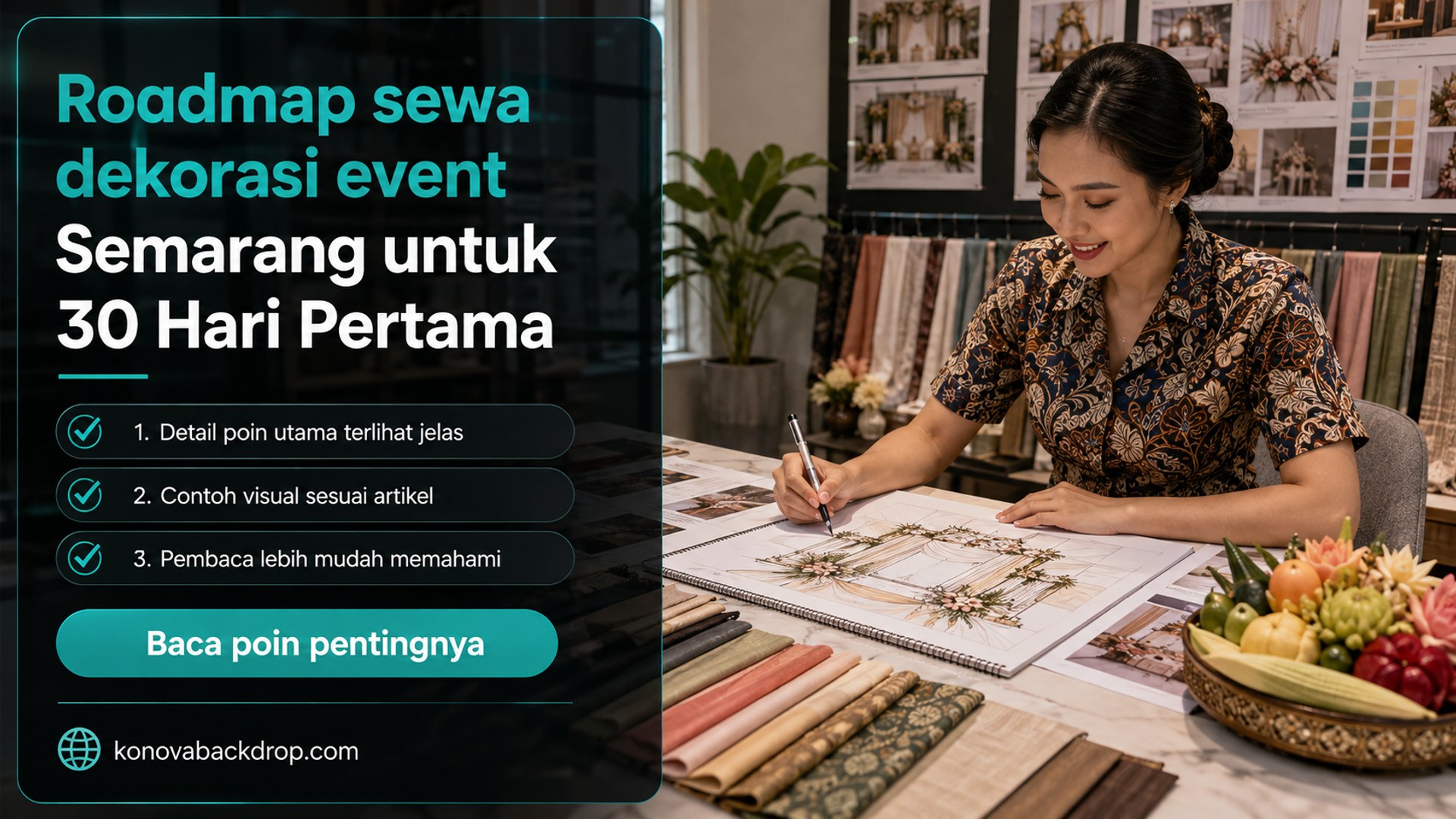 Ilustrasi backdrop pernikahan Semarang - Roadmap sewa dekorasi event Semarang untuk 30 Hari Pertama