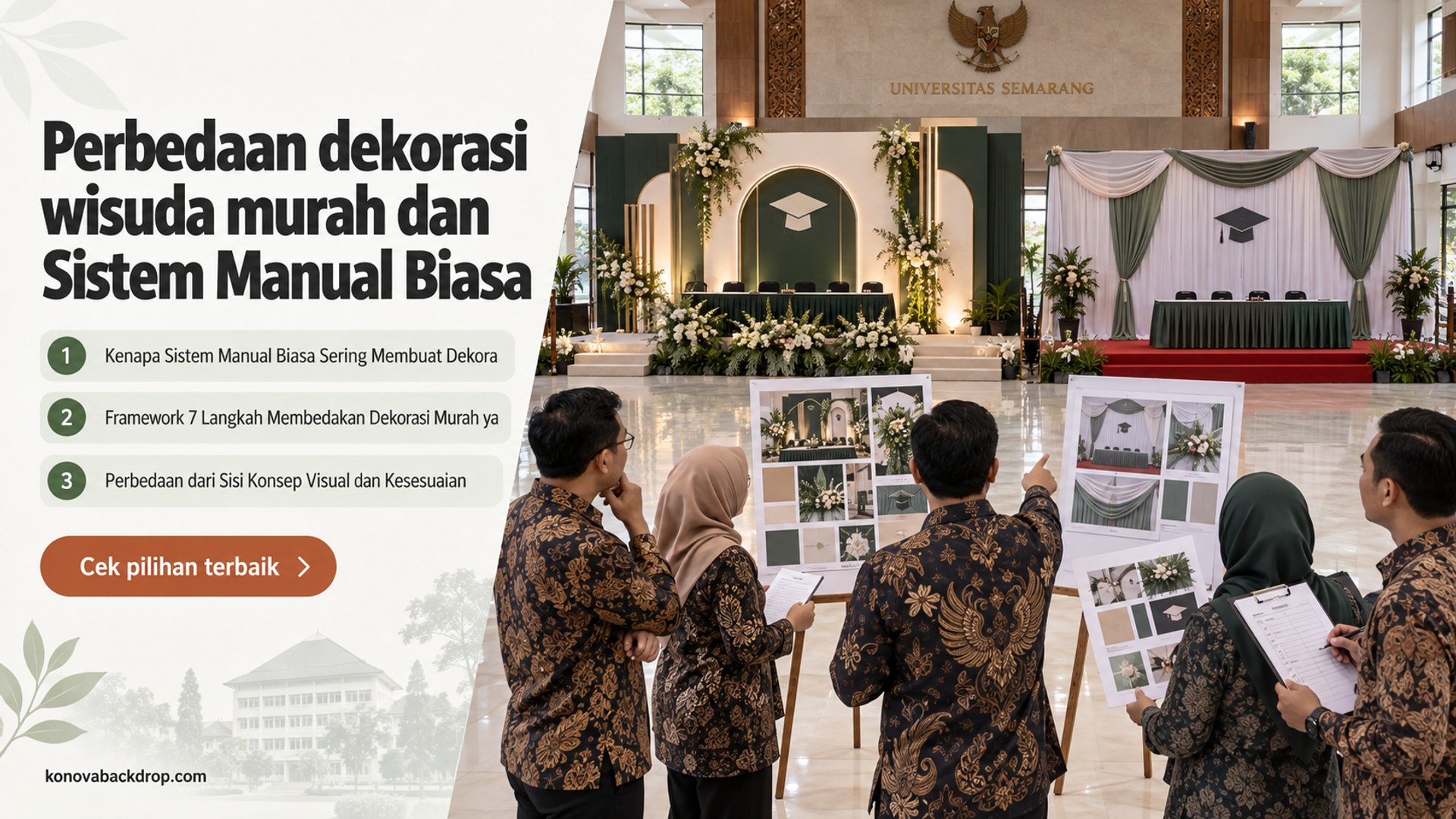 backdrop pernikahan Semarang - Perbedaan dekorasi wisuda murah dan Sistem Manual Biasa