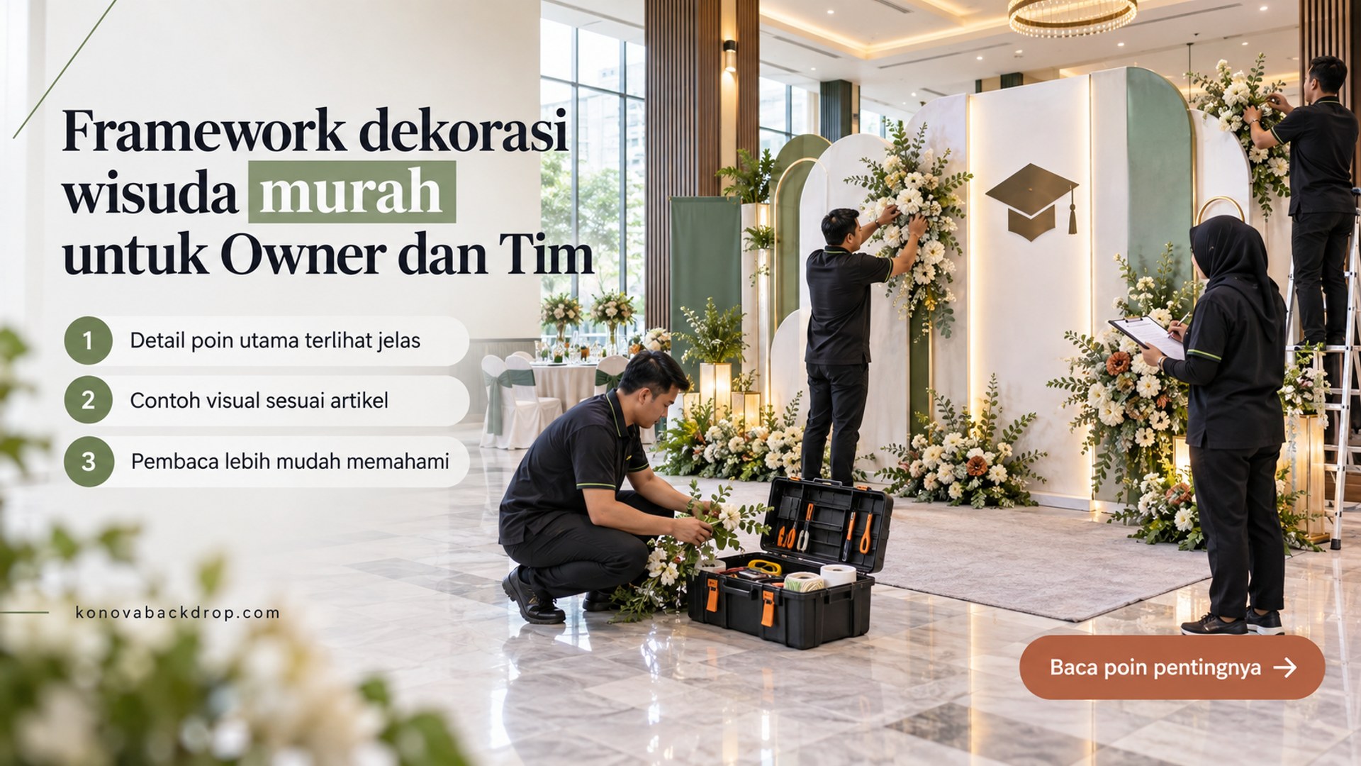 Ilustrasi backdrop pernikahan Semarang - Framework dekorasi wisuda murah untuk Owner dan Tim
