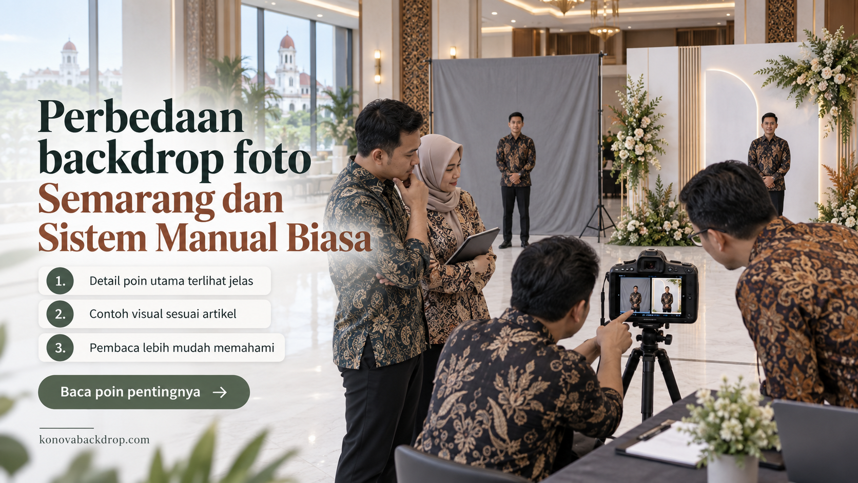 Ilustrasi backdrop pernikahan Semarang - Perbedaan backdrop foto Semarang dan Sistem Manual Biasa