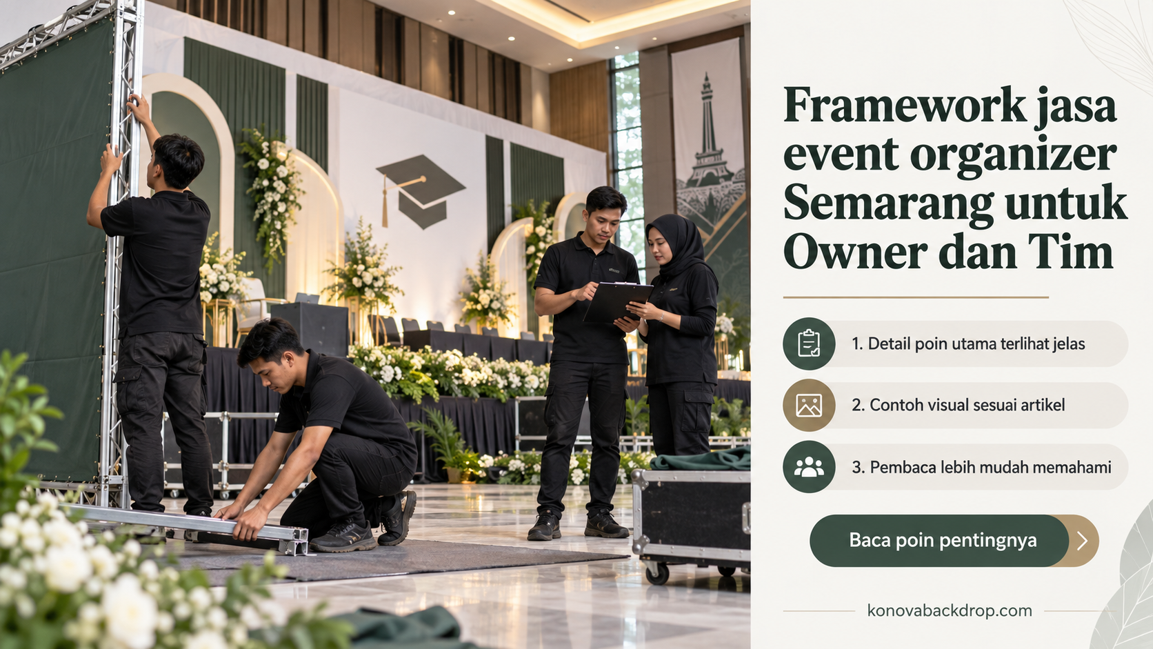 Ilustrasi backdrop pernikahan Semarang - Framework jasa event organizer Semarang untuk Owner dan Tim