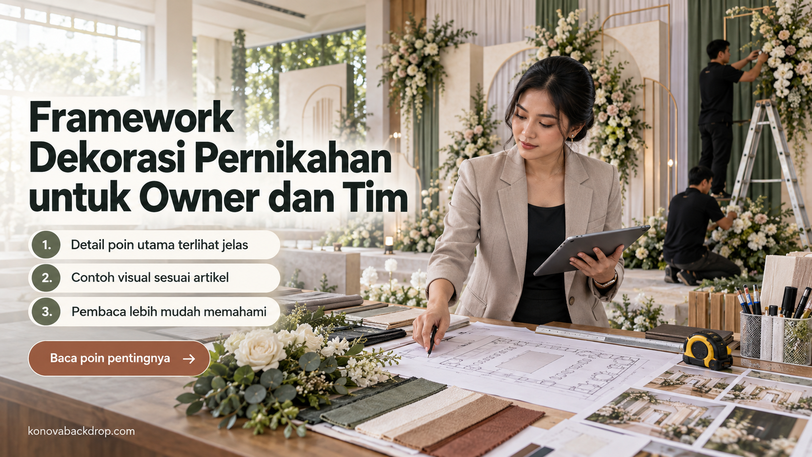 Ilustrasi backdrop pernikahan Semarang - Framework Dekorasi Pernikahan untuk Owner dan Tim