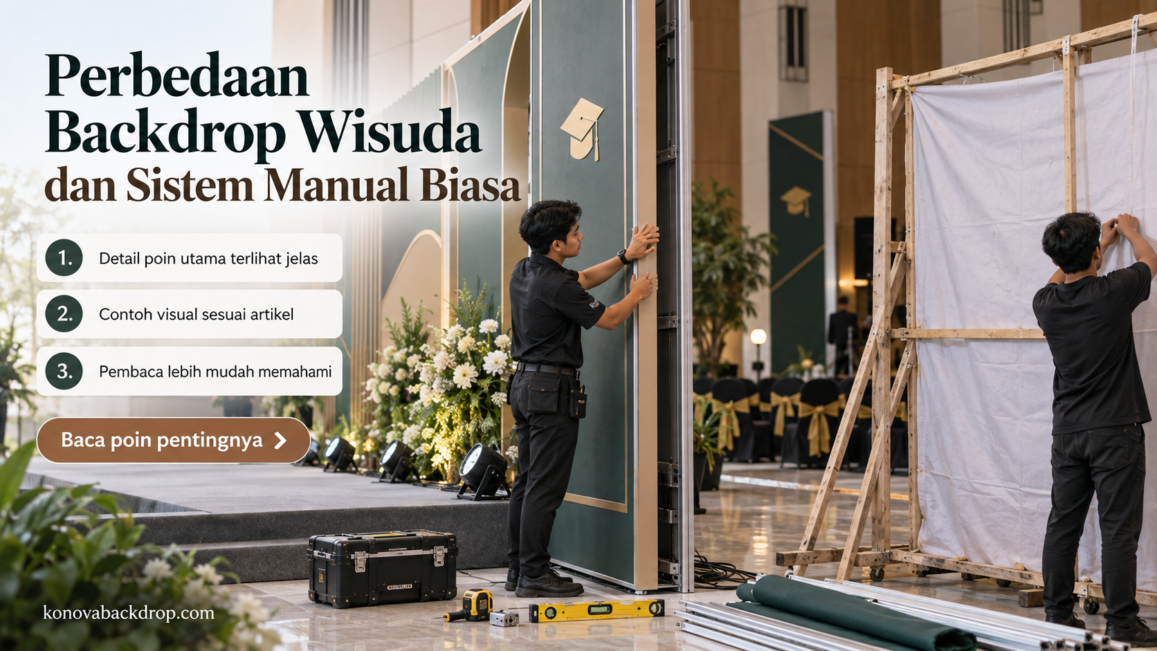 Ilustrasi backdrop pernikahan Semarang - Perbedaan Backdrop Wisuda dan Sistem Manual Biasa