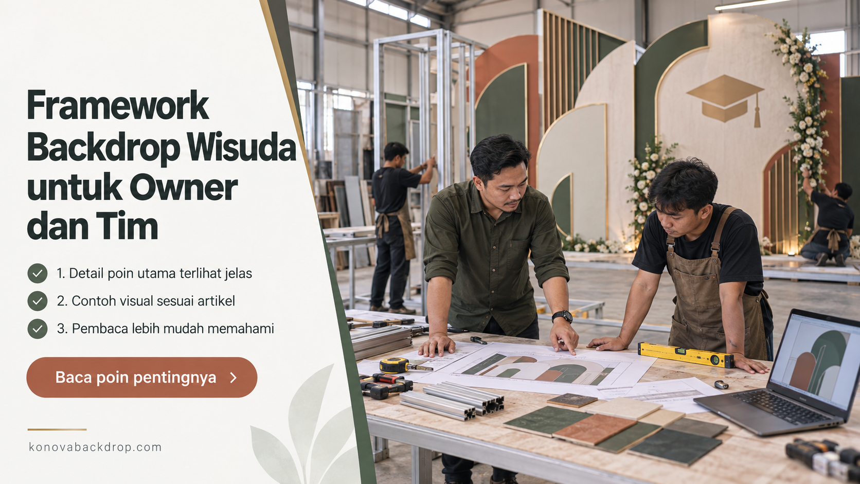 backdrop pernikahan Semarang - Framework Backdrop Wisuda untuk Owner dan Tim