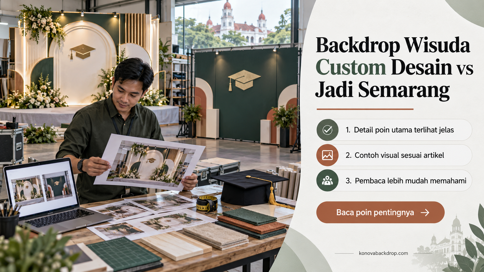 Ilustrasi backdrop pernikahan Semarang - Backdrop Wisuda Custom Desain vs Jadi Semarang