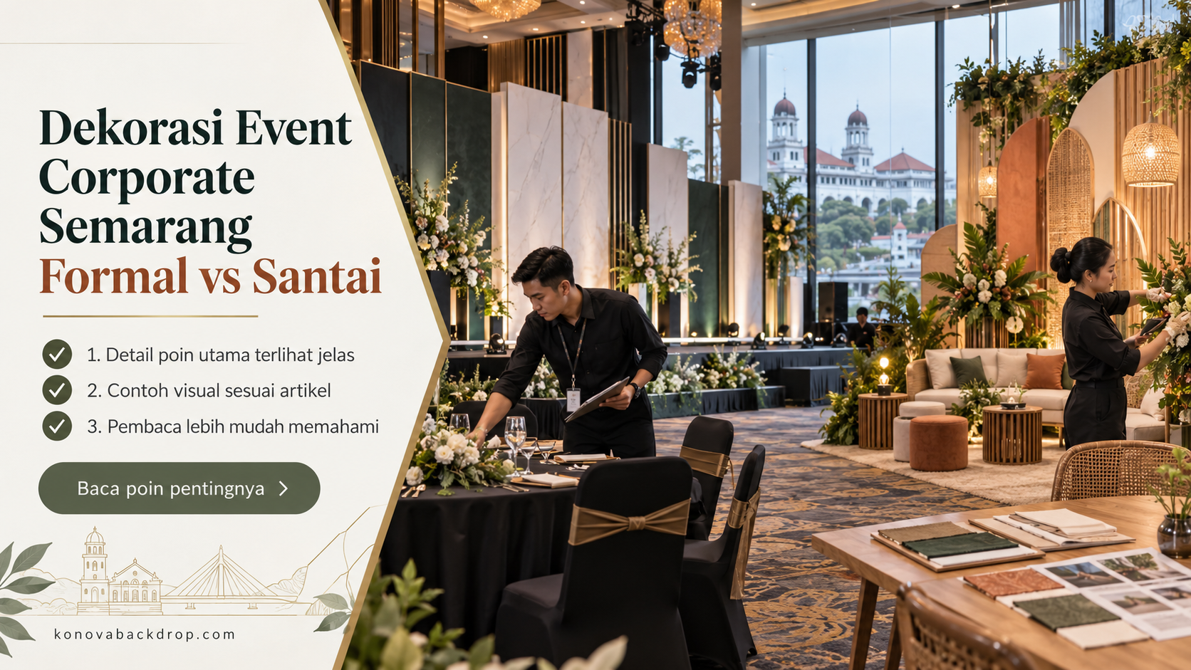 Ilustrasi backdrop pernikahan Semarang - Dekorasi Event Corporate Semarang Formal vs Santai