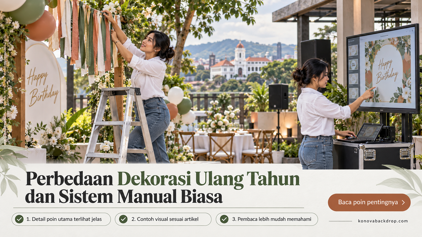 Ilustrasi backdrop pernikahan Semarang - Perbedaan Dekorasi Ulang Tahun dan Sistem Manual Biasa