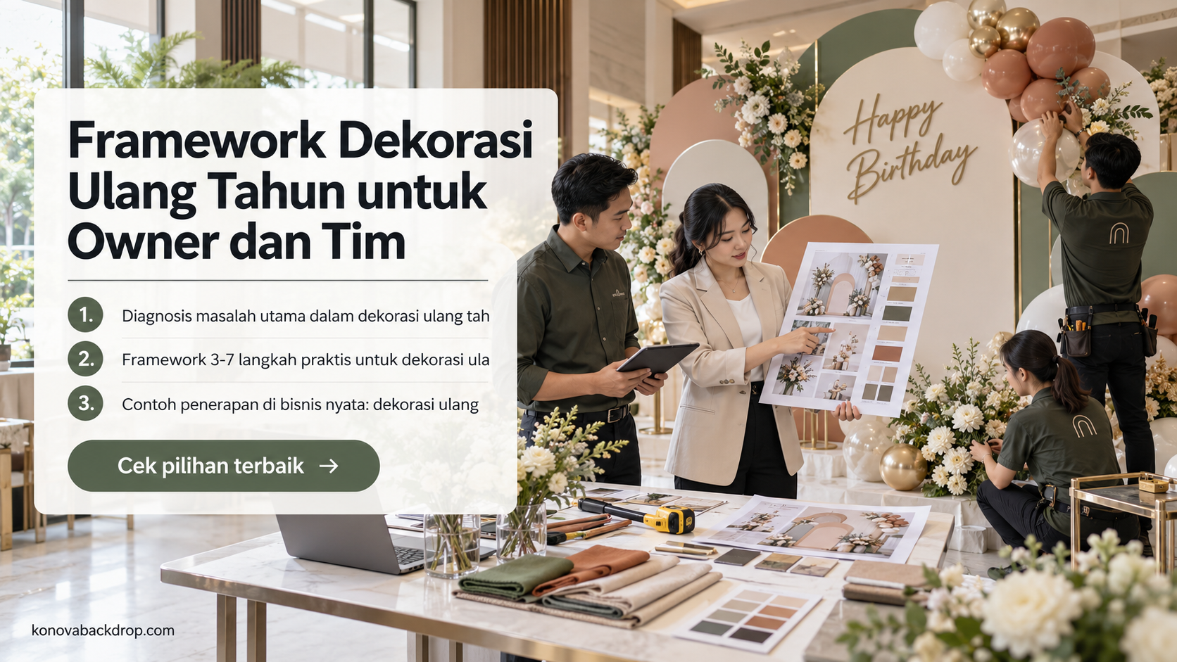 backdrop pernikahan Semarang - Framework Dekorasi Ulang Tahun untuk Owner dan Tim